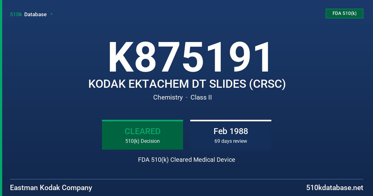 K875191 KODAK EKTACHEM DT SLIDES (CRSC) FDA 510(k) Cleared Medical Device
