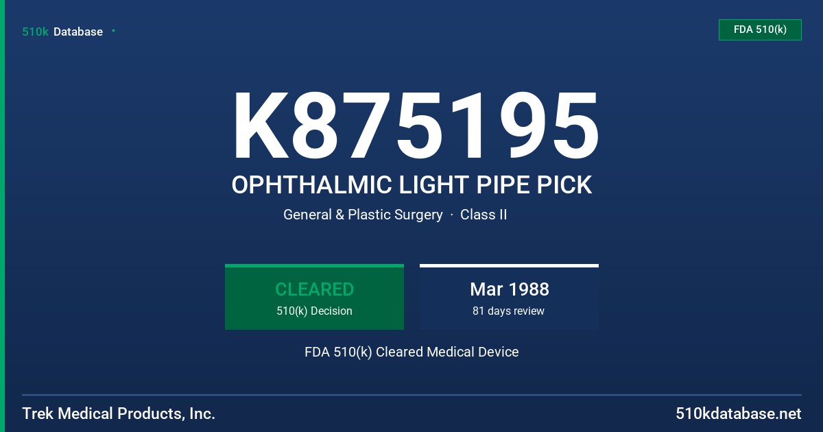K875195 OPHTHALMIC LIGHT PIPE PICK FDA 510(k) Cleared Medical Device