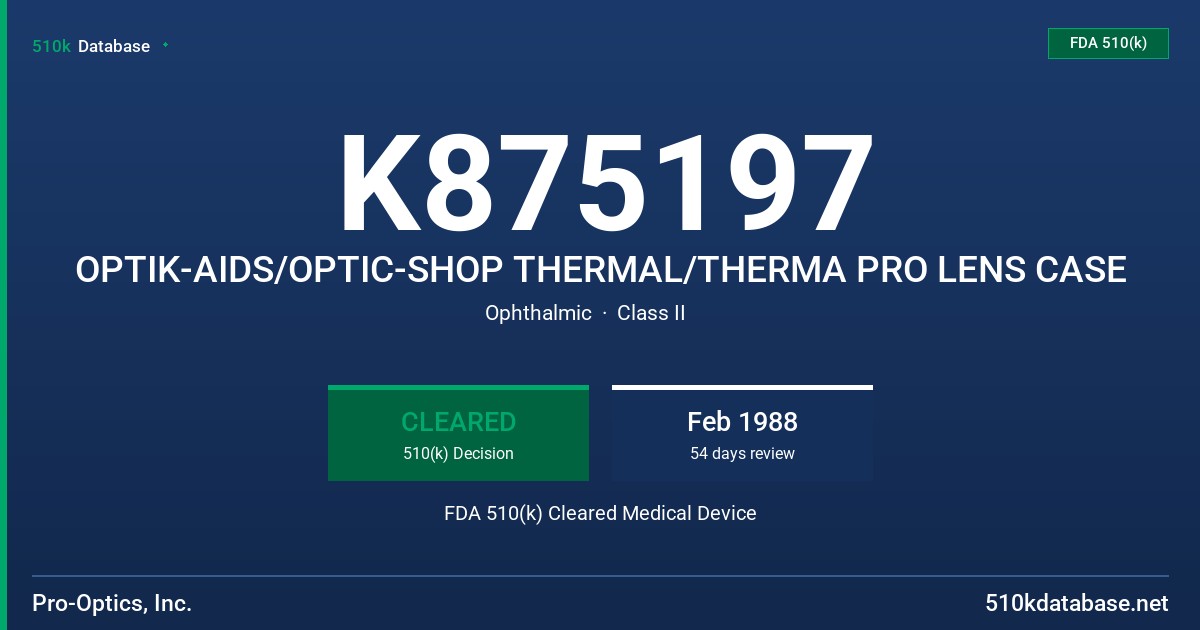 K875197 OPTIK-AIDS/OPTIC-SHOP THERMAL/THERMA PRO LENS CASE FDA 510(k) Cleared Medical Device
