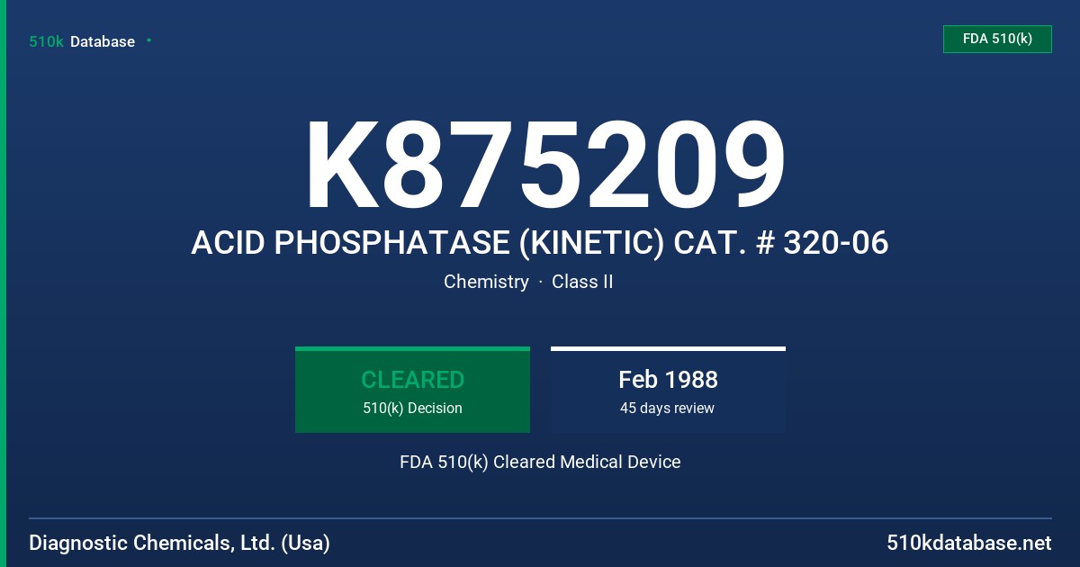 K875209 ACID PHOSPHATASE (KINETIC) CAT. # 320-06 FDA 510(k) Cleared Medical Device