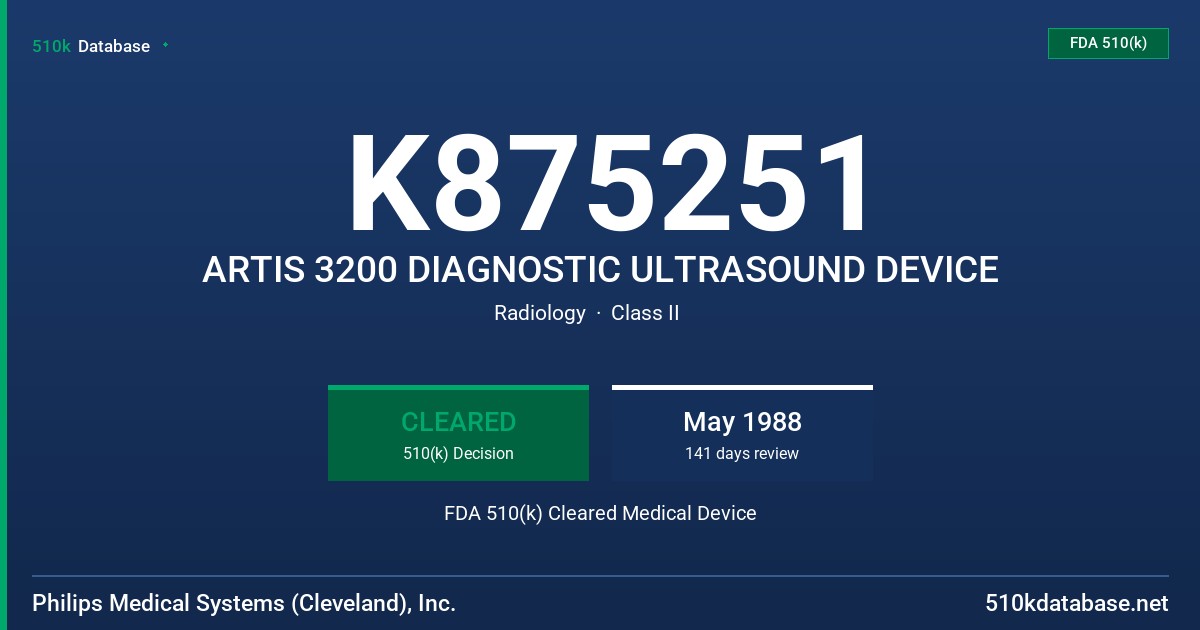 K875251 ARTIS 3200 DIAGNOSTIC ULTRASOUND DEVICE FDA 510(k) Cleared Medical Device