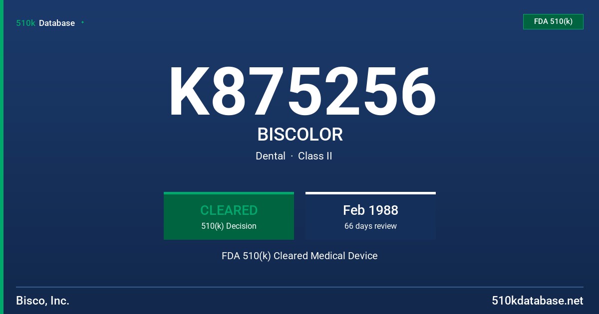K875256 BISCOLOR FDA 510(k) Cleared Medical Device