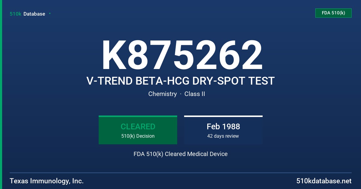K875262 V-TREND BETA-HCG DRY-SPOT TEST FDA 510(k) Cleared Medical Device