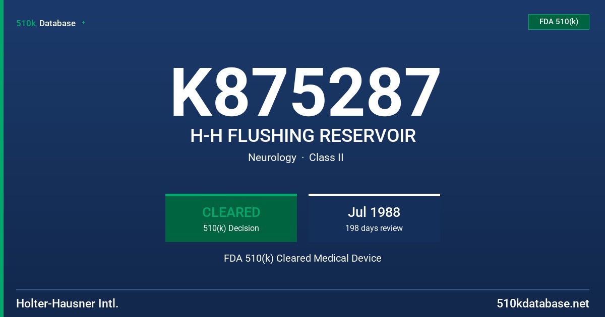 K875287 H-H FLUSHING RESERVOIR FDA 510(k) Cleared Medical Device