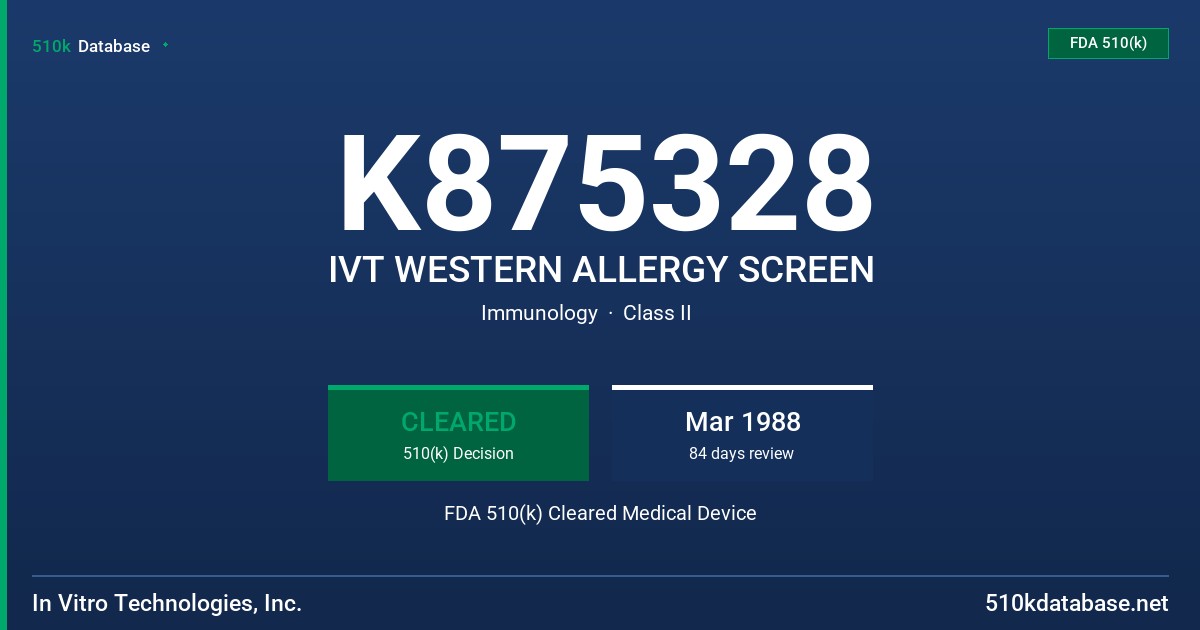 K875328 IVT WESTERN ALLERGY SCREEN FDA 510(k) Cleared Medical Device