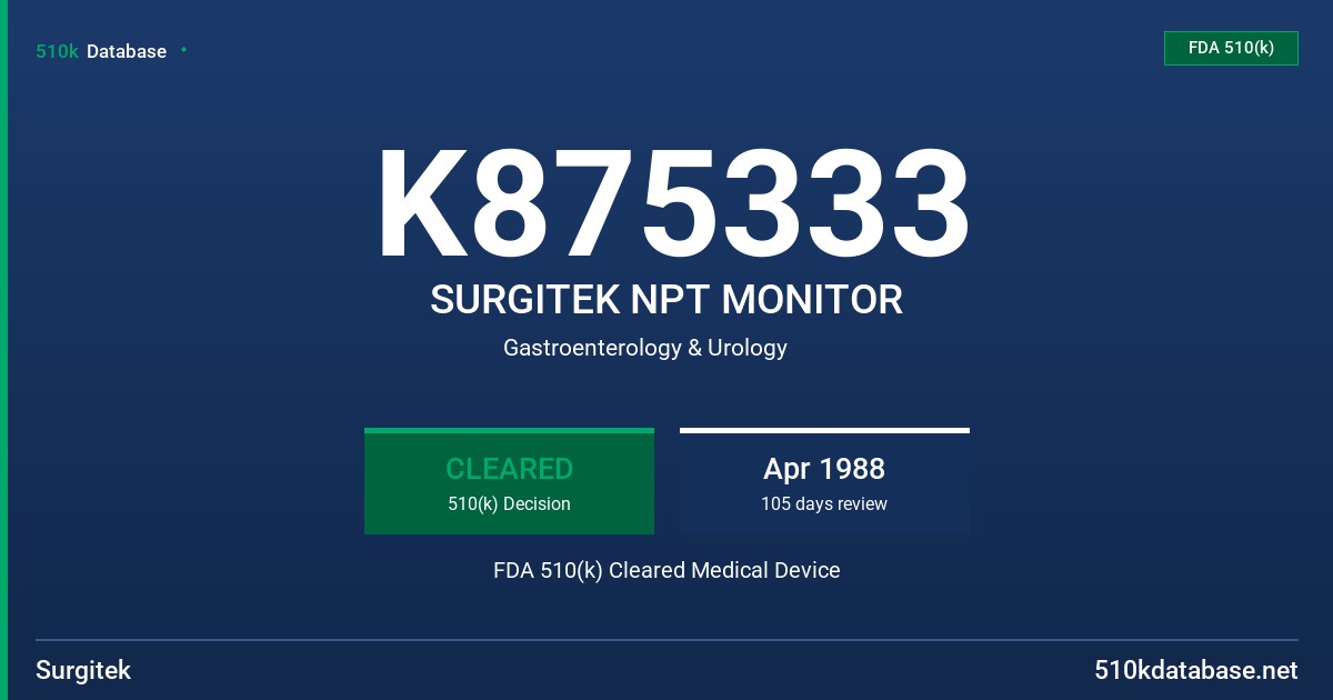 K875333 SURGITEK NPT MONITOR FDA 510(k) Cleared Medical Device