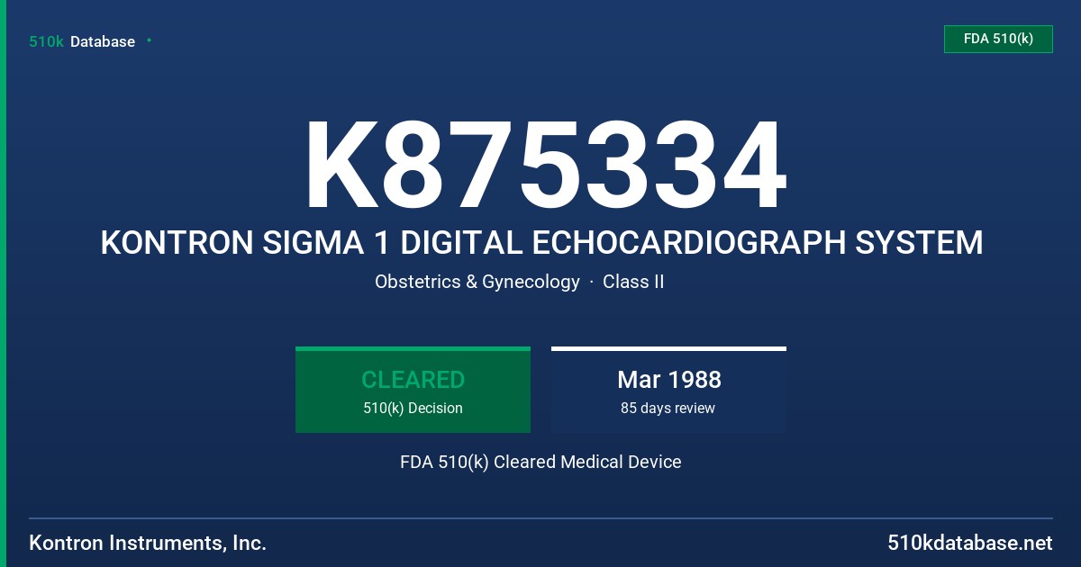 K875334 KONTRON SIGMA 1 DIGITAL ECHOCARDIOGRAPH SYSTEM FDA 510(k) Cleared Medical Device