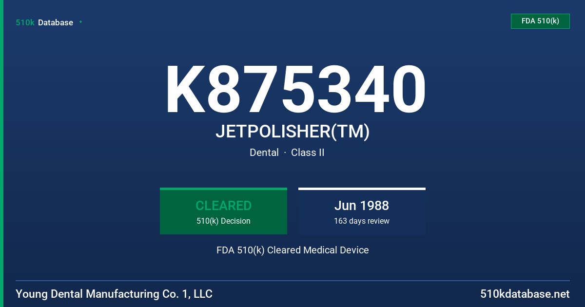 K875340 JETPOLISHER(TM) FDA 510(k) Cleared Medical Device