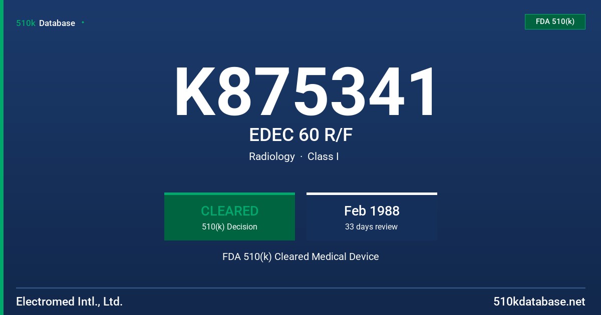 K875341 EDEC 60 R/F FDA 510(k) Cleared Medical Device