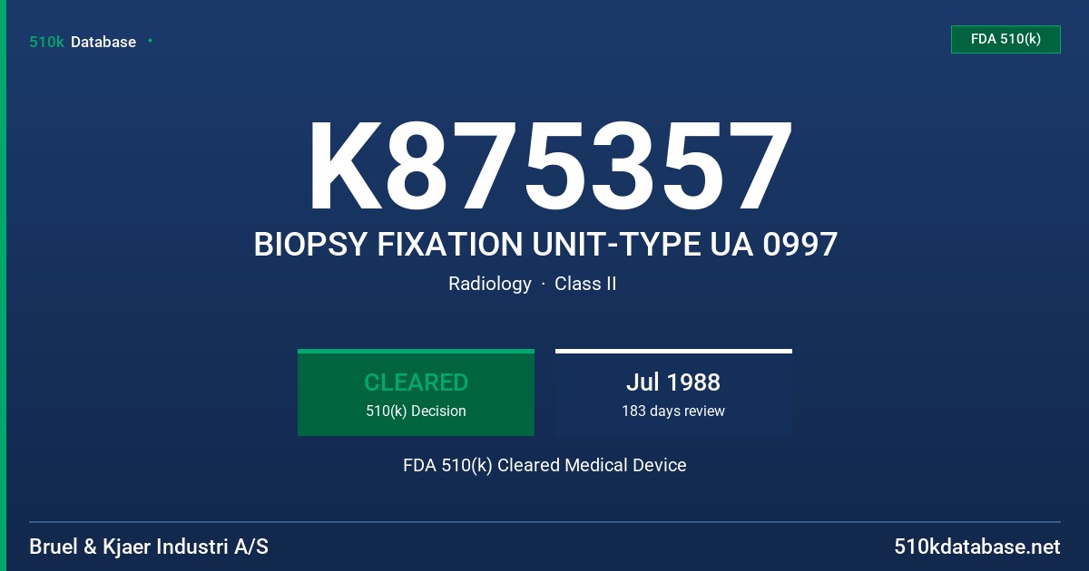 K875357 BIOPSY FIXATION UNIT-TYPE UA 0997 FDA 510(k) Cleared Medical Device