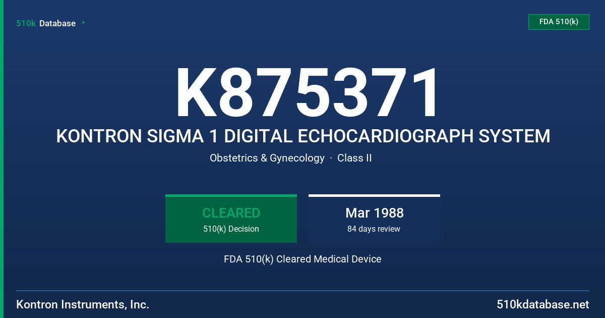 K875371 KONTRON SIGMA 1 DIGITAL ECHOCARDIOGRAPH SYSTEM FDA 510(k) Cleared Medical Device