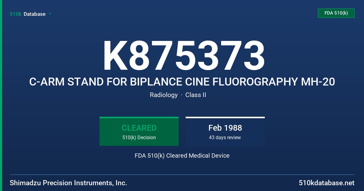 K875373 C-ARM STAND FOR BIPLANCE CINE FLUOROGRAPHY MH-20 FDA 510(k) Cleared Medical Device