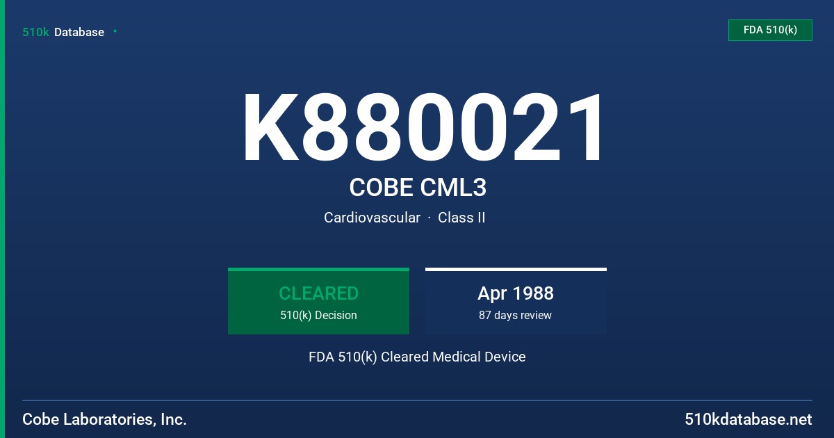 K880021 COBE CML3 FDA 510(k) Cleared Medical Device