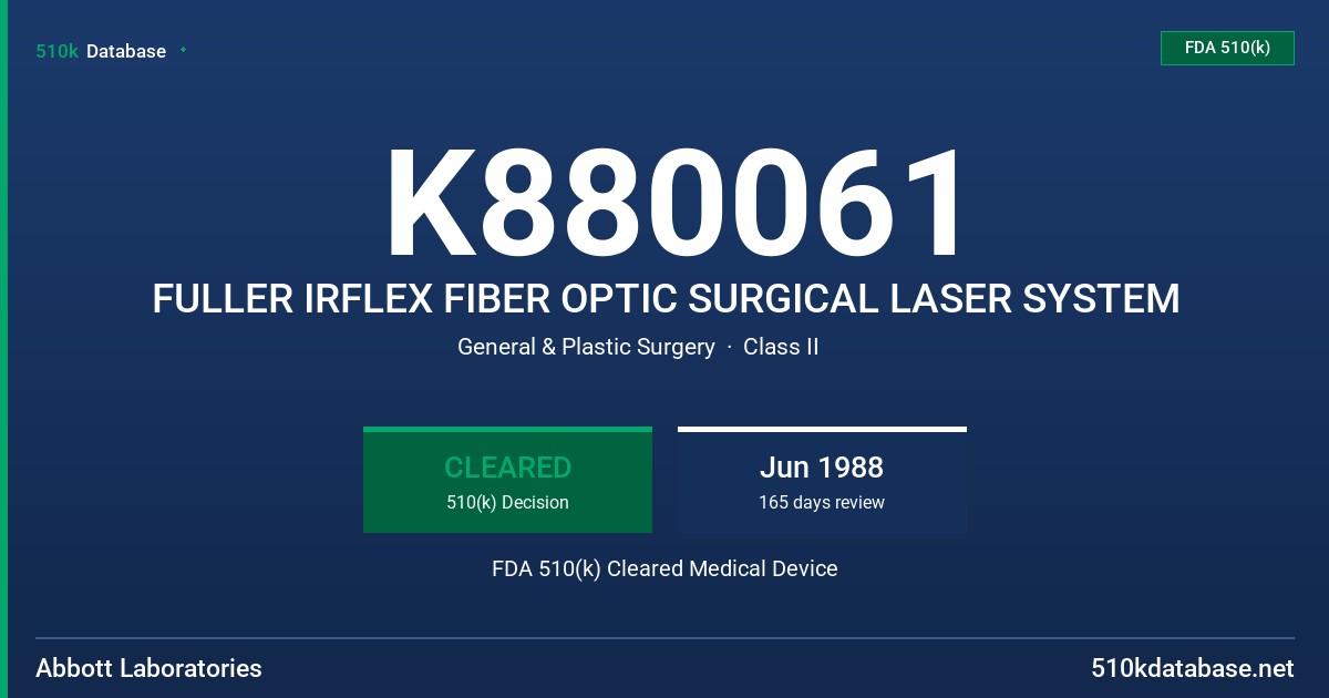 K880061 FULLER IRFLEX FIBER OPTIC SURGICAL LASER SYSTEM FDA 510(k) Cleared Medical Device