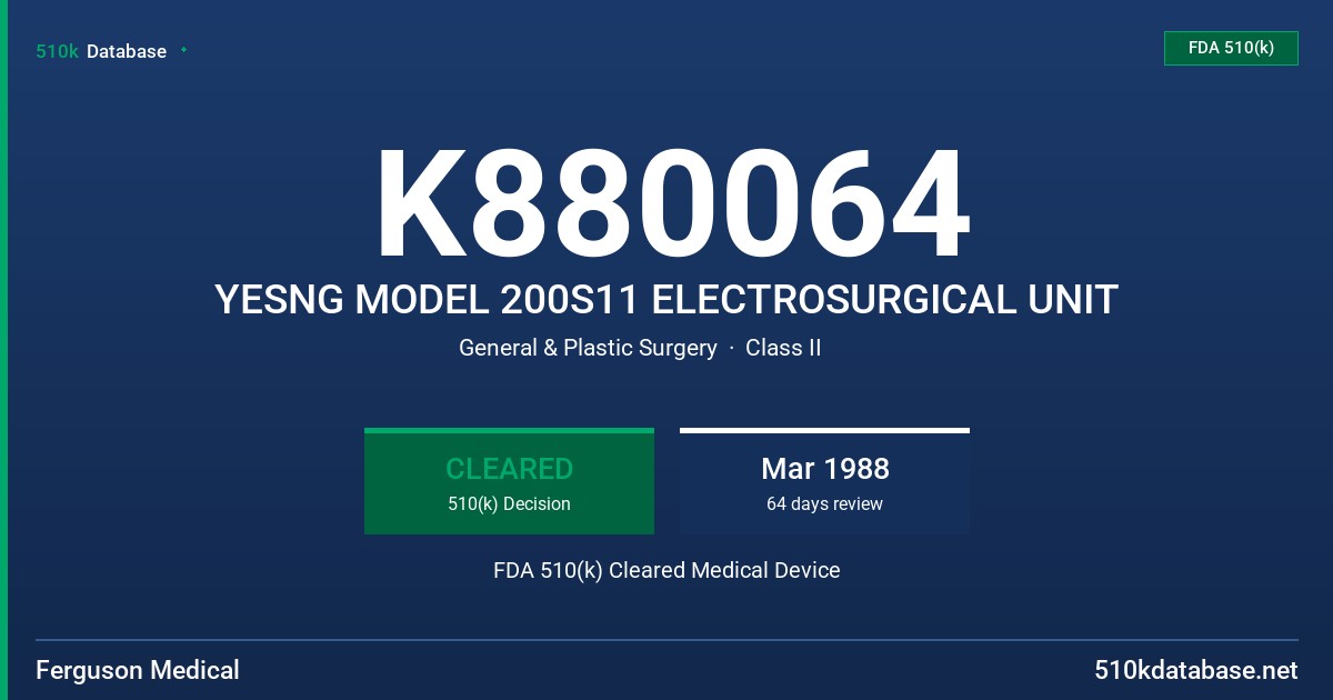 K880064 YESNG MODEL 200S11 ELECTROSURGICAL UNIT FDA 510(k) Cleared Medical Device