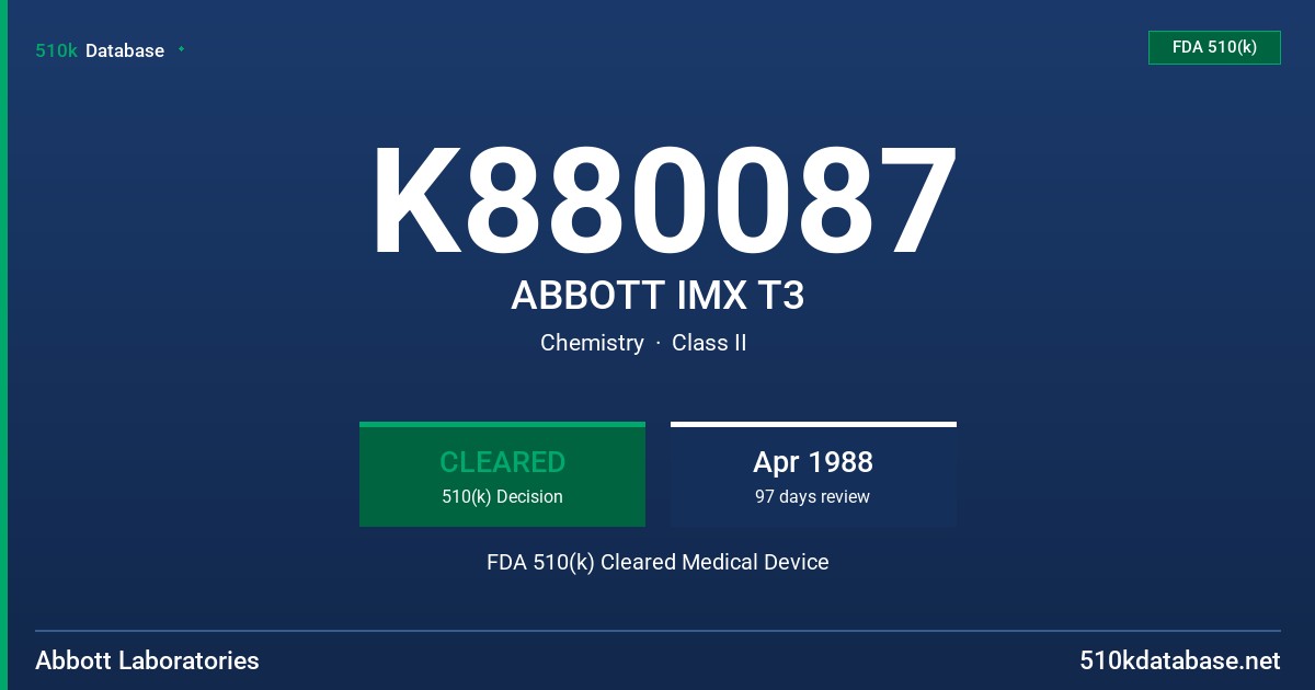 K880087 ABBOTT IMX T3 FDA 510(k) Cleared Medical Device