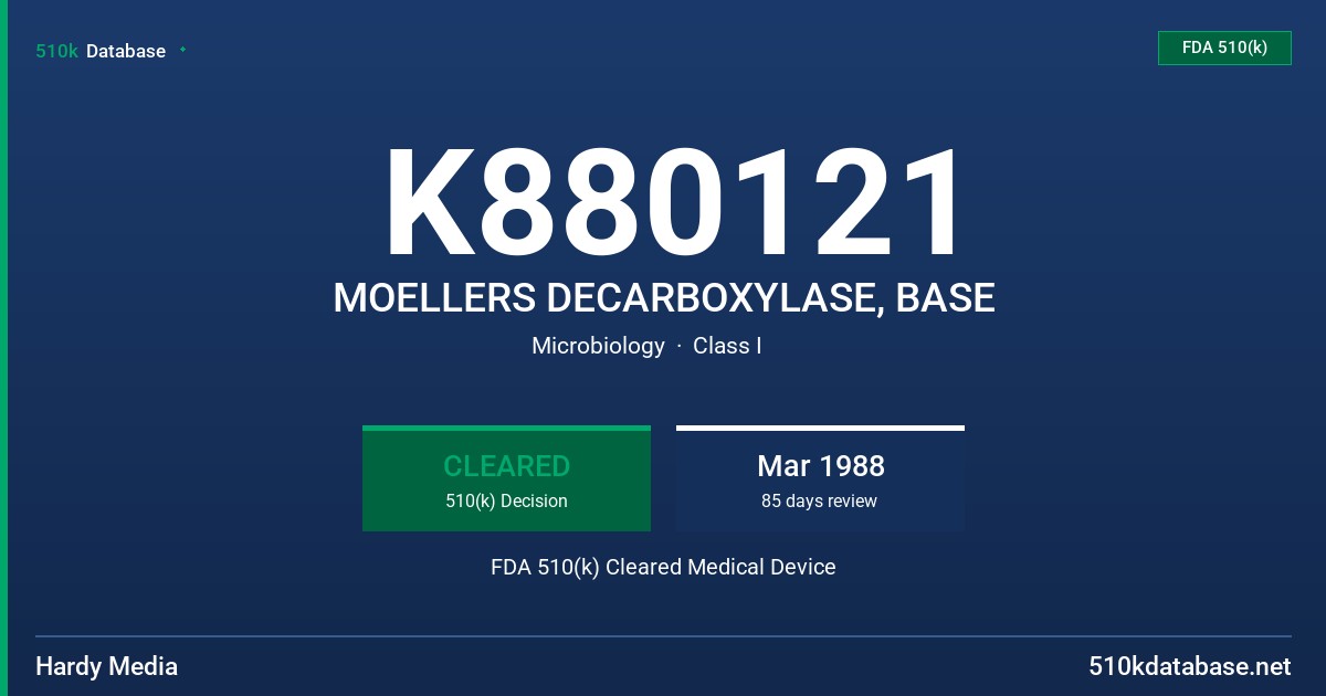 K880121 MOELLERS DECARBOXYLASE, BASE FDA 510(k) Cleared Medical Device