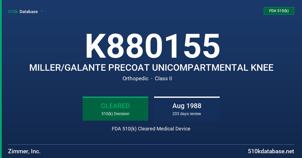 K880155 MILLER/GALANTE PRECOAT UNICOMPARTMENTAL KNEE FDA 510(k) Cleared Medical Device