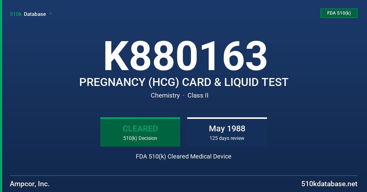 K880163 PREGNANCY (HCG) CARD & LIQUID TEST FDA 510(k) Cleared Medical Device