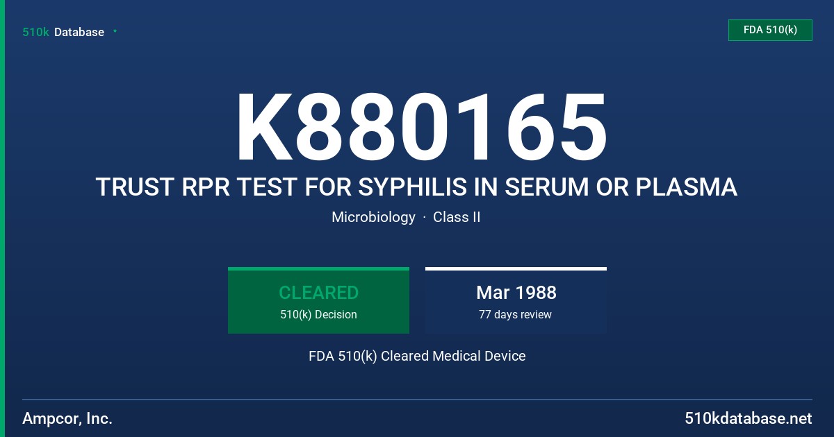 K880165 TRUST RPR TEST FOR SYPHILIS IN SERUM OR PLASMA FDA 510(k) Cleared Medical Device