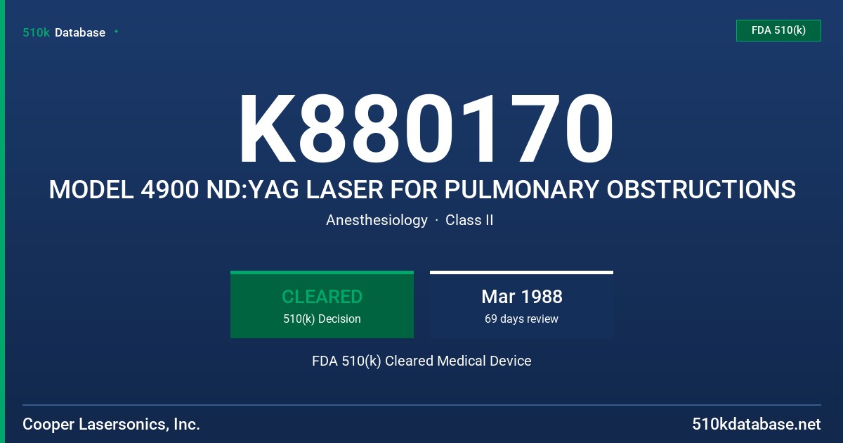 K880170 MODEL 4900 ND:YAG LASER FOR PULMONARY OBSTRUCTIONS FDA 510(k) Cleared Medical Device
