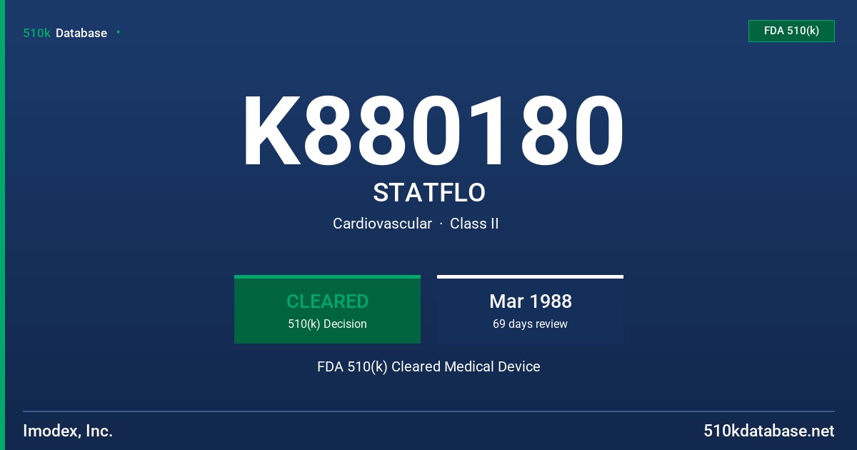K880180 STATFLO FDA 510(k) Cleared Medical Device