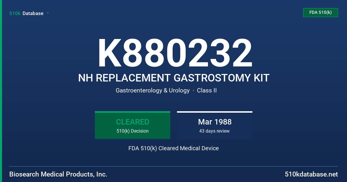 K880232 NH REPLACEMENT GASTROSTOMY KIT FDA 510(k) Cleared Medical Device