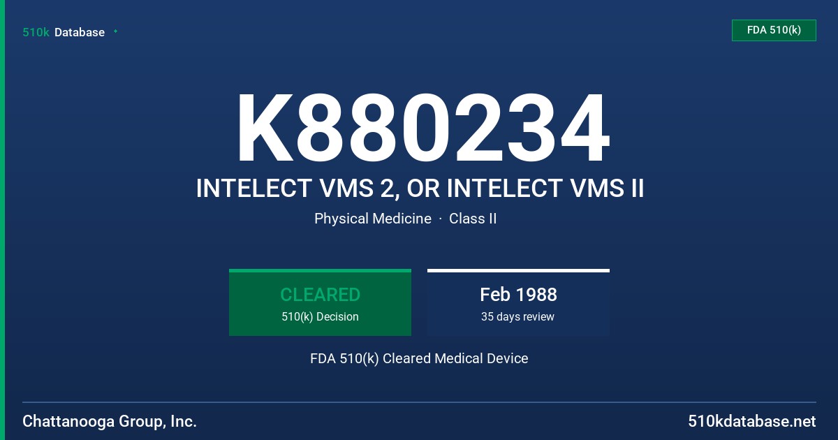 K880234 INTELECT VMS 2, OR INTELECT VMS II FDA 510(k) Cleared Medical Device