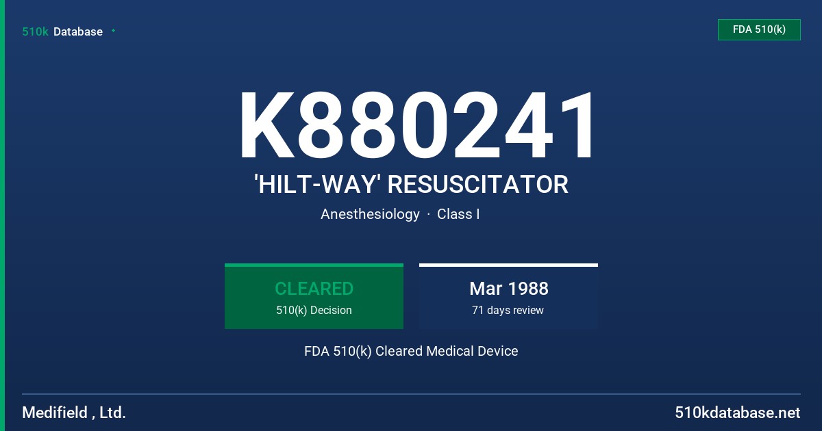 K880241 'HILT-WAY' RESUSCITATOR FDA 510(k) Cleared Medical Device