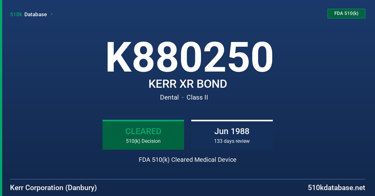 K880250 KERR XR BOND FDA 510(k) Cleared Medical Device
