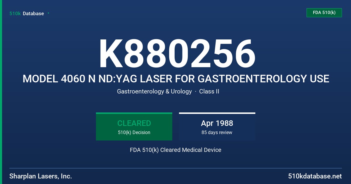 K880256 MODEL 4060 N ND:YAG LASER FOR GASTROENTEROLOGY USE FDA 510(k) Cleared Medical Device