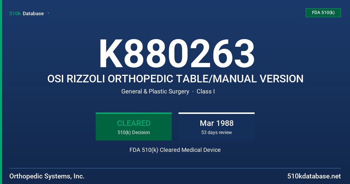 K880263 OSI RIZZOLI ORTHOPEDIC TABLE/MANUAL VERSION FDA 510(k) Cleared Medical Device