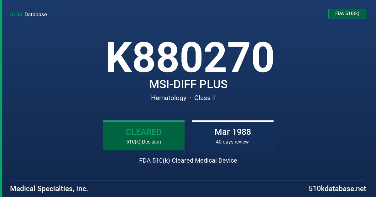 K880270 MSI-DIFF PLUS FDA 510(k) Cleared Medical Device