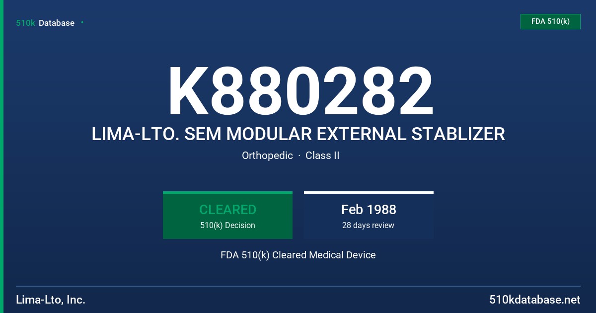 K880282 LIMA-LTO. SEM MODULAR EXTERNAL STABLIZER FDA 510(k) Cleared Medical Device