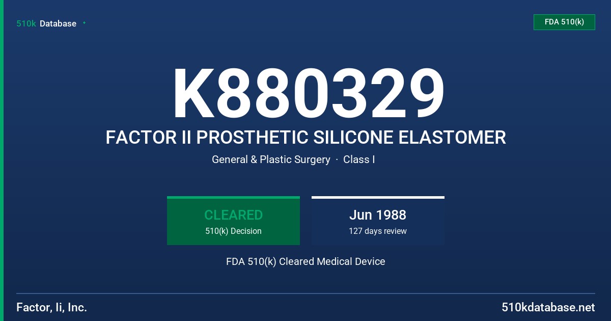 K880329 FACTOR II PROSTHETIC SILICONE ELASTOMER FDA 510(k) Cleared Medical Device