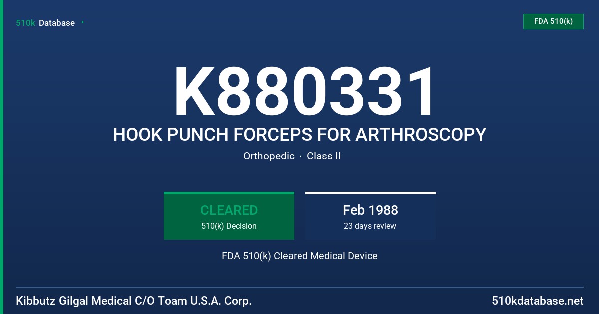 K880331 HOOK PUNCH FORCEPS FOR ARTHROSCOPY FDA 510(k) Cleared Medical Device