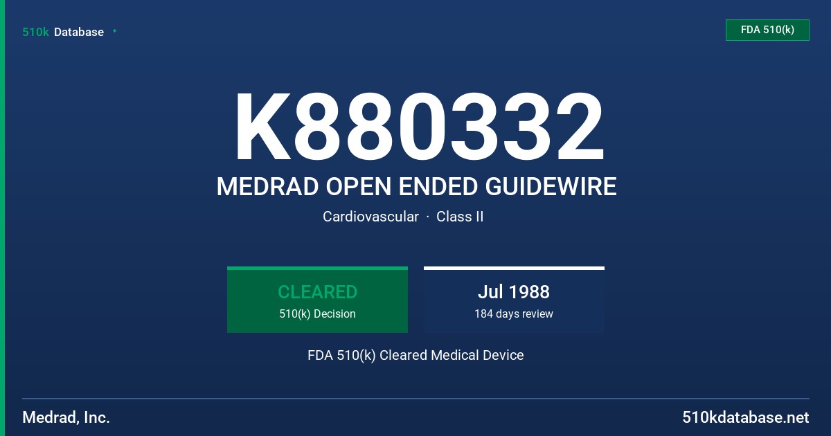 K880332 MEDRAD OPEN ENDED GUIDEWIRE FDA 510(k) Cleared Medical Device