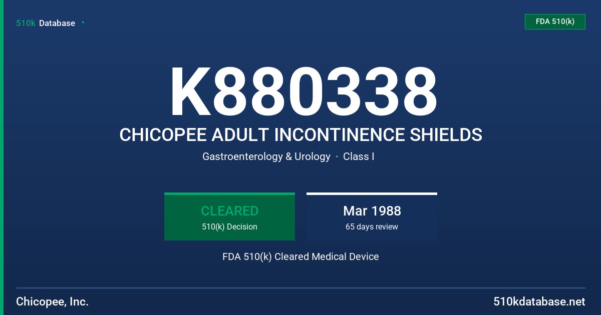 K880338 CHICOPEE ADULT INCONTINENCE SHIELDS FDA 510(k) Cleared Medical Device