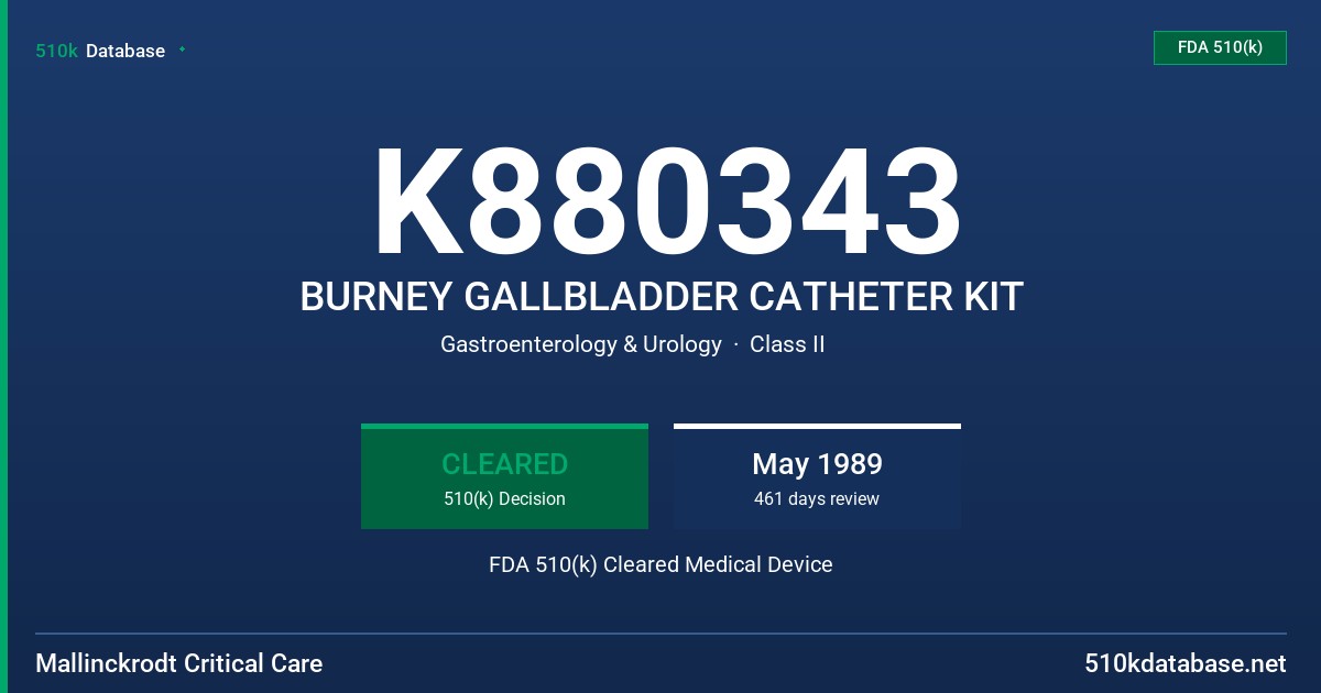 K880343 BURNEY GALLBLADDER CATHETER KIT FDA 510(k) Cleared Medical Device