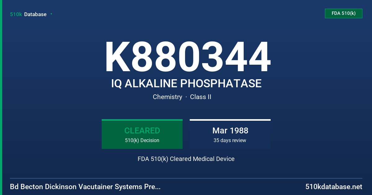 K880344 IQ ALKALINE PHOSPHATASE FDA 510(k) Cleared Medical Device