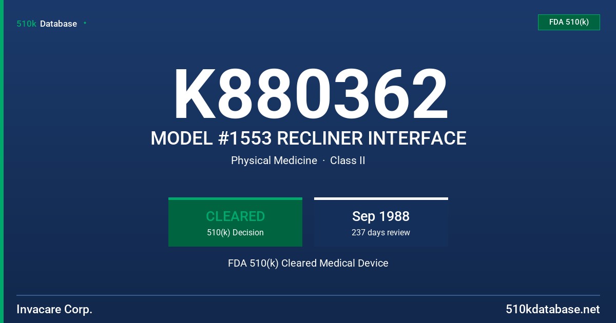 K880362 MODEL #1553 RECLINER INTERFACE FDA 510(k) Cleared Medical Device