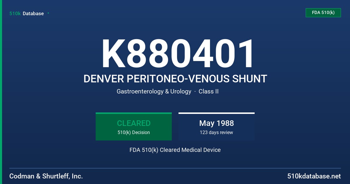K880401 DENVER PERITONEO-VENOUS SHUNT FDA 510(k) Cleared Medical Device