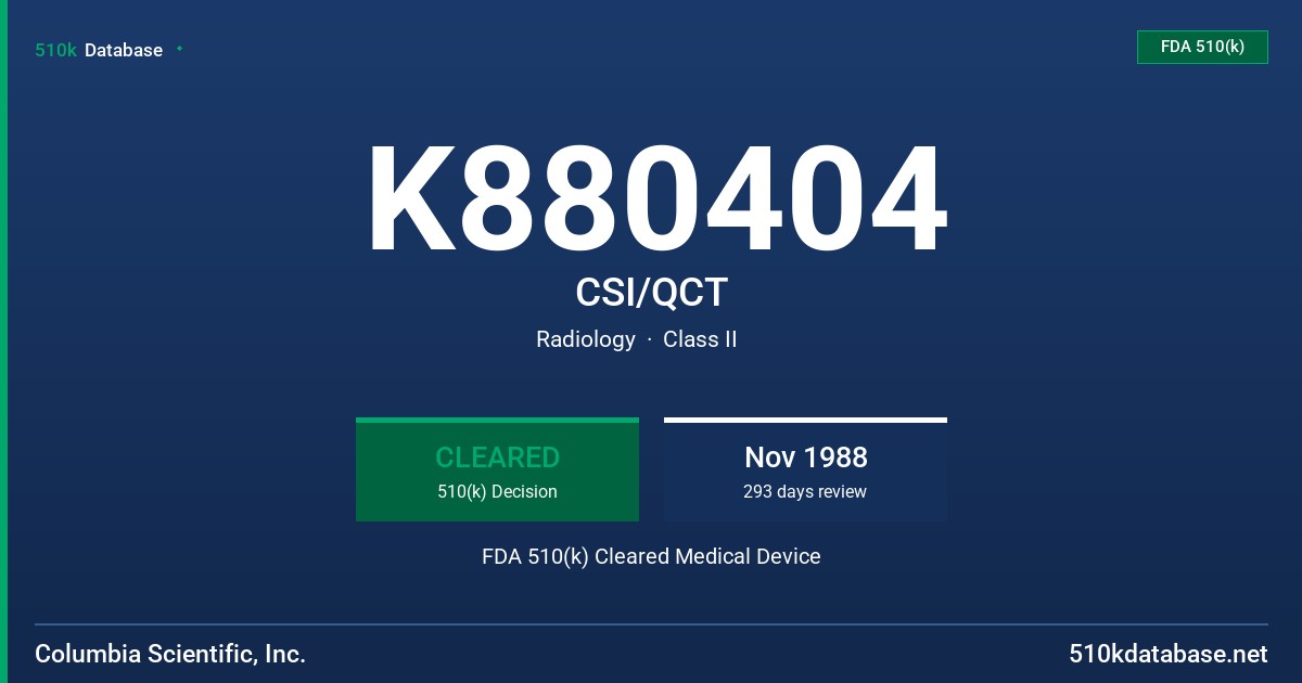 K880404 CSI/QCT FDA 510(k) Cleared Medical Device