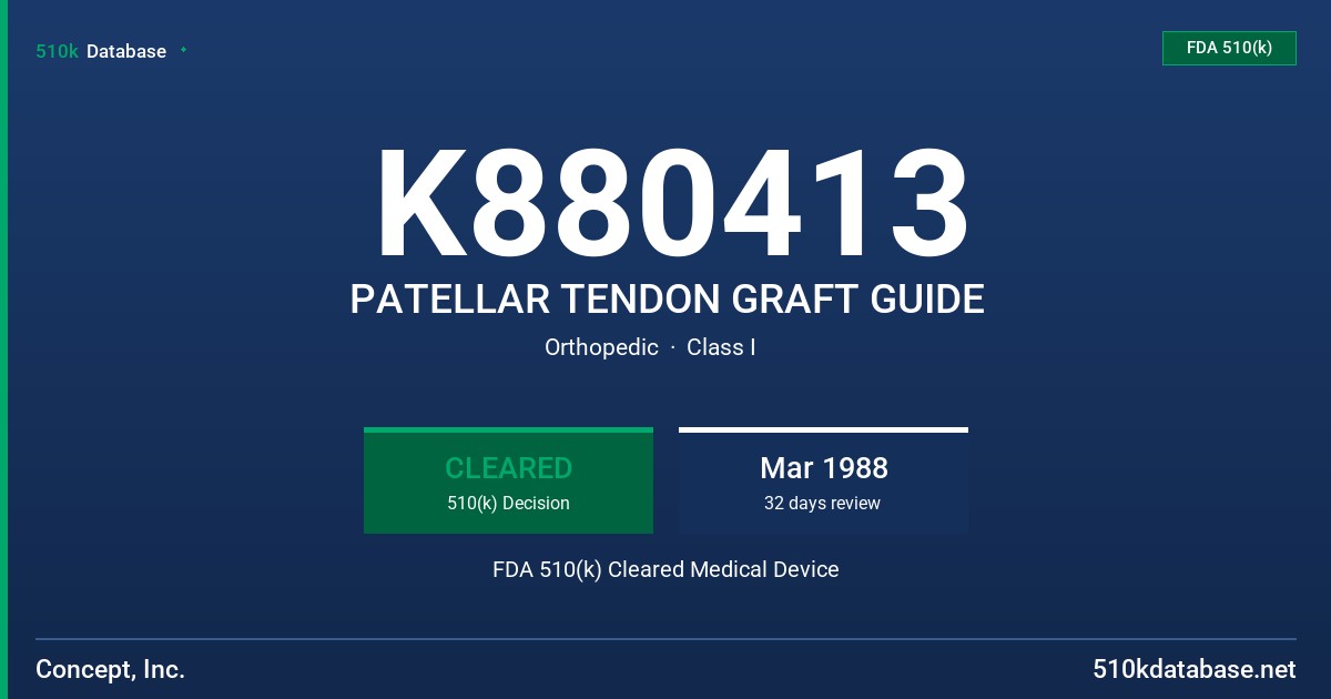 K880413 PATELLAR TENDON GRAFT GUIDE FDA 510(k) Cleared Medical Device