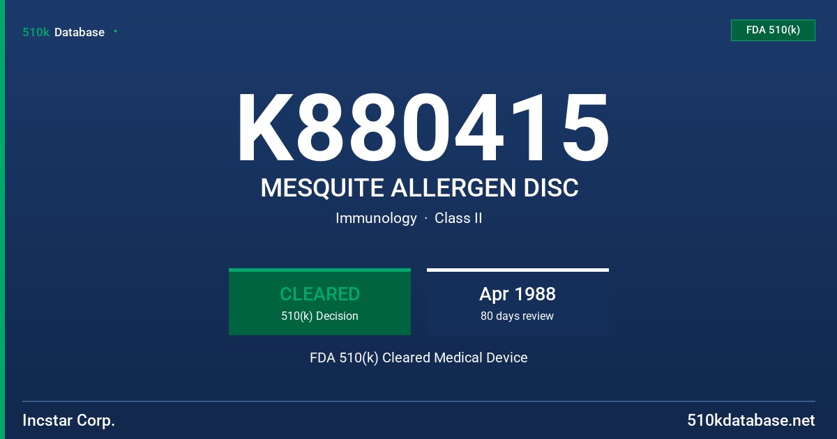 K880415 MESQUITE ALLERGEN DISC FDA 510(k) Cleared Medical Device