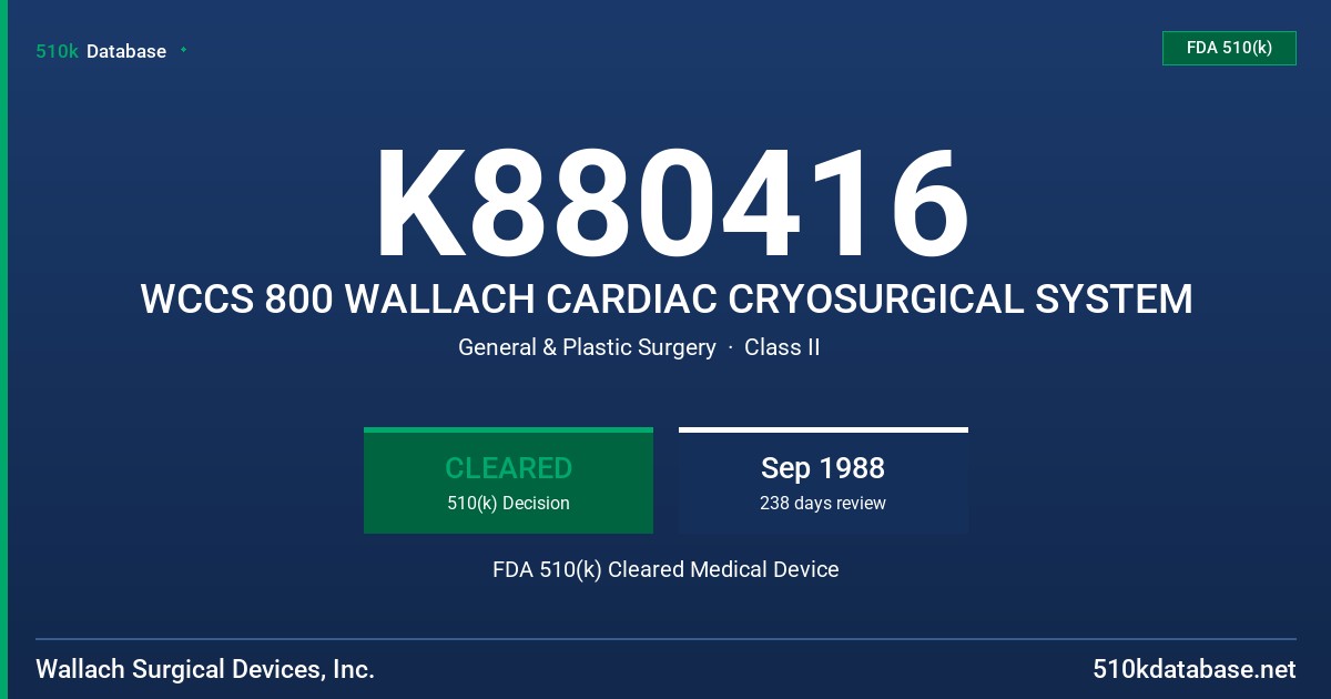 K880416 WCCS 800 WALLACH CARDIAC CRYOSURGICAL SYSTEM FDA 510(k) Cleared Medical Device