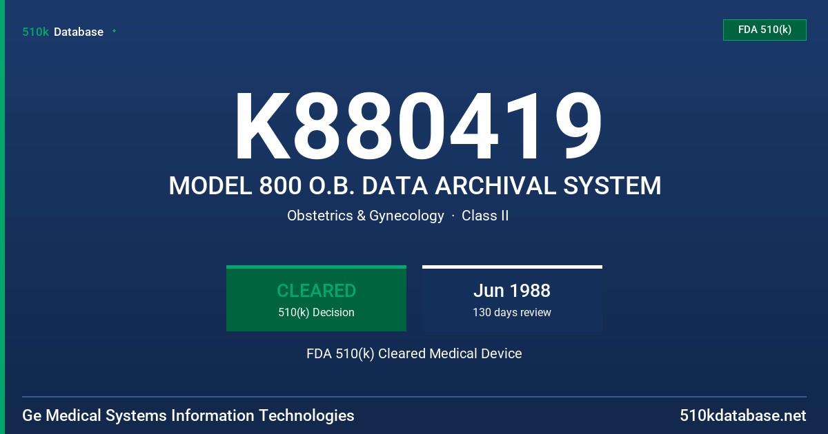 K880419 MODEL 800 O.B. DATA ARCHIVAL SYSTEM FDA 510(k) Cleared Medical Device