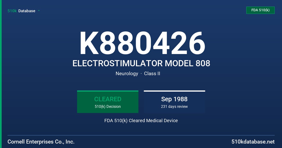 K880426 ELECTROSTIMULATOR MODEL 808 FDA 510(k) Cleared Medical Device