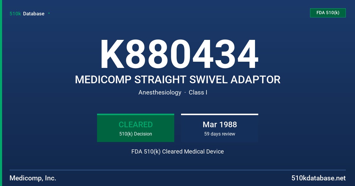 K880434 MEDICOMP STRAIGHT SWIVEL ADAPTOR FDA 510(k) Cleared Medical Device