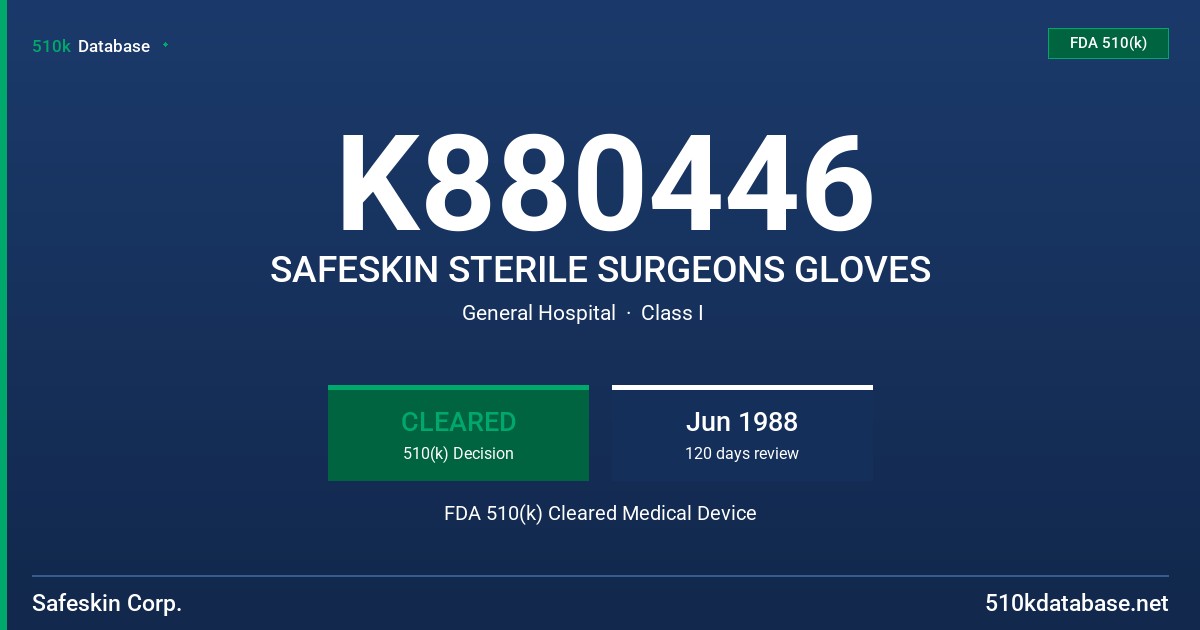 K880446 SAFESKIN STERILE SURGEONS GLOVES FDA 510(k) Cleared Medical Device